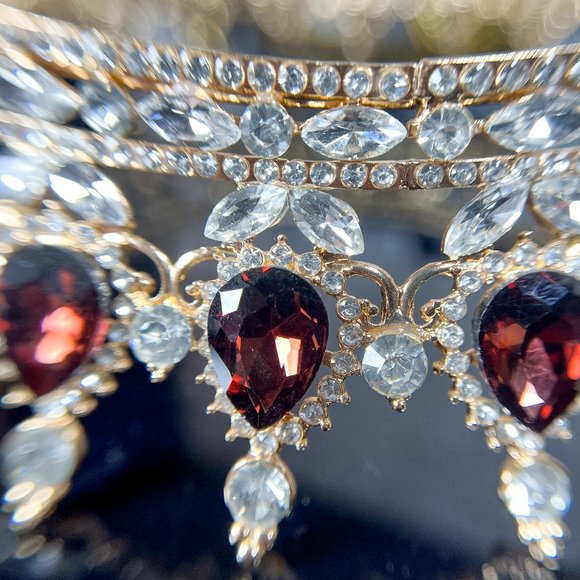 Royal Queen Crown for Women, Wine Red Crystal Wedding Crown, Prom Party XL Crown - Picture 3 of 5